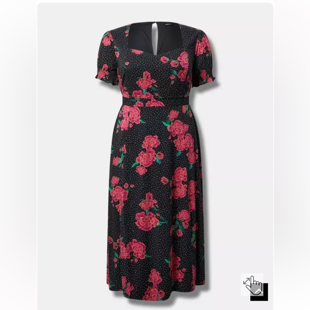Torrid NWT size 3 (22/24) retro style Floral Midi Dress with Pink Rose Print